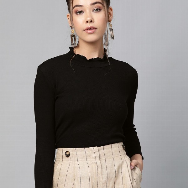 SASSAFRAS Black High Neck Cropped Top