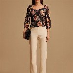 Kazo Women Black & Pink Floral Print Top