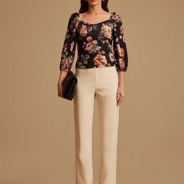 Kazo Women Black & Pink Floral Print Top
