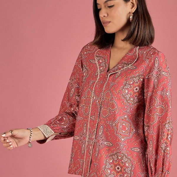 DressBerry Women Printed Lapel Collar Top