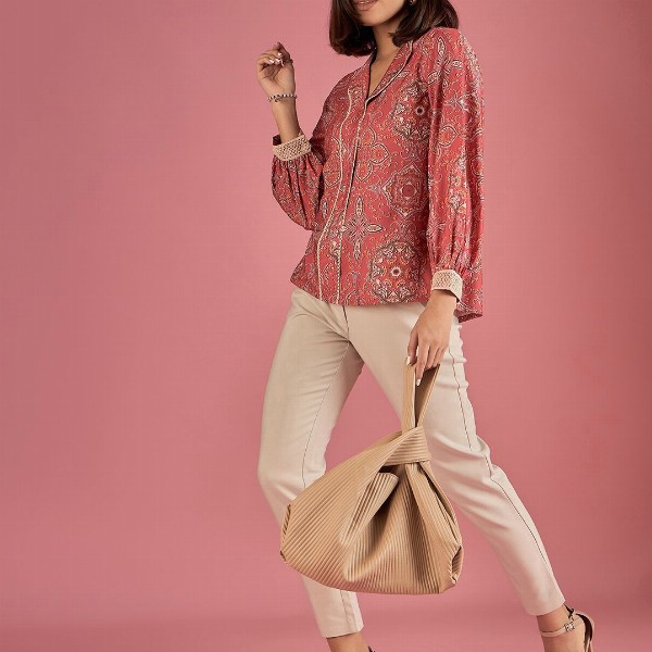 DressBerry Women Printed Lapel Collar Top