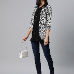 Cottinfab Geometric Print Layered Crepe Shirt Style Longline Top