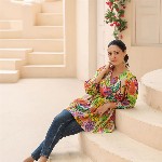 Rain & Rainbow Abstract Printed Cotton Wrap Top