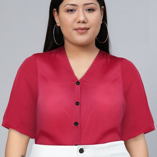 Chemistry V-Neck Shirt Style Satin Top