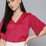Chemistry V-Neck Shirt Style Satin Top