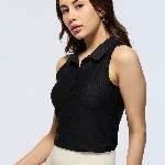 CAVA Women Black Techpique Sleeveless Polo Top