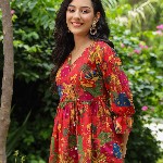 Rain & Rainbow Floral Printed Bell Sleeve Cotton Empire Top