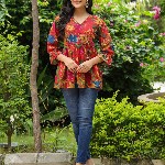 Rain & Rainbow Floral Printed Bell Sleeve Cotton Empire Top