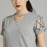 Roadster Time Travlr Women Grey Melange Solid Top