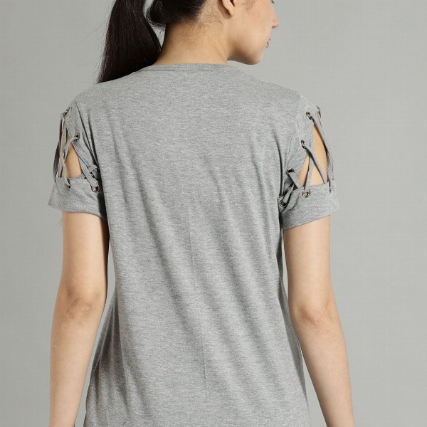 Roadster Time Travlr Women Grey Melange Solid Top