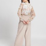 JULO Floral Print Puff Sleeve Chiffon Blouson Top