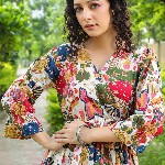 Rain & Rainbow Floral Printed Bell Sleeve Cotton Empire Top