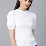 Roadster Women White Ribbed Pure Cotton Top