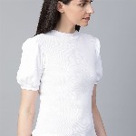 Roadster Women White Ribbed Pure Cotton Top