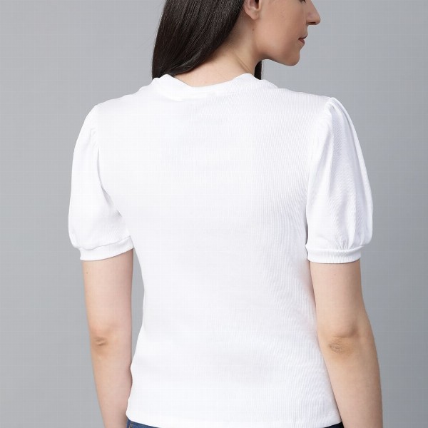 Roadster Women White Ribbed Pure Cotton Top