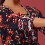 Rain & Rainbow Floral Print Cotton Empire Top