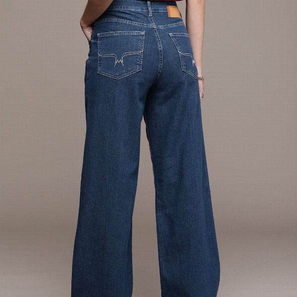 The Roadster Life Co. Women Wide Leg High-Rise Light Fade Stretchable Jeans