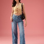 DressBerry Women Wide Leg High-Rise Light Fade Stretchable Jeans