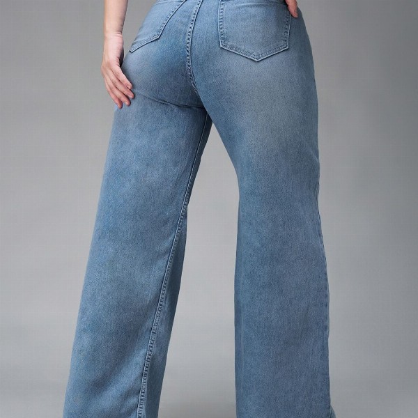 Miss Chase A+ Women Wide Leg High-Rise Light Fade Stretchable Jeans