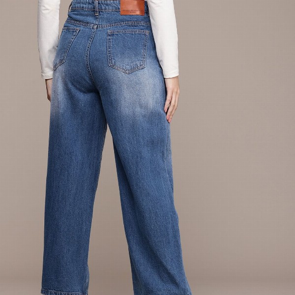 French Connection Women Pure Cotton Wide Leg Light Fade Jeans