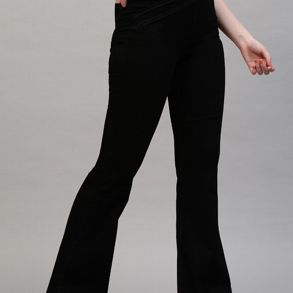 TARAMA Women Black Flared High-Rise Stretchable Jeans