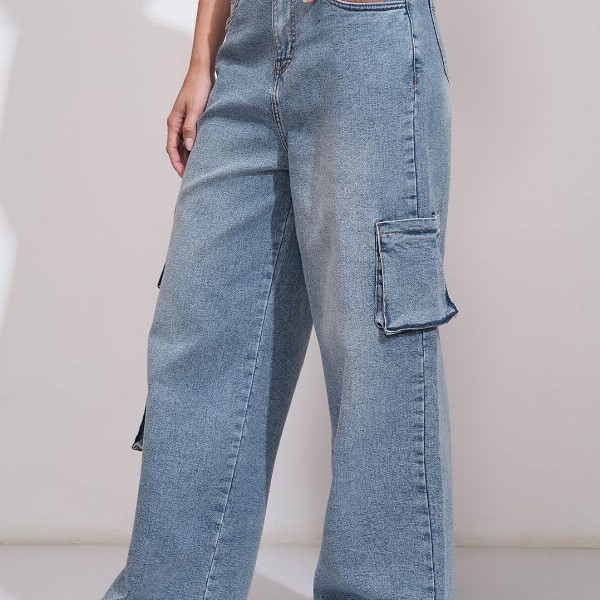 Street By Tokyo Talkies Women Wide Leg Light Fade Stretchable Jeans