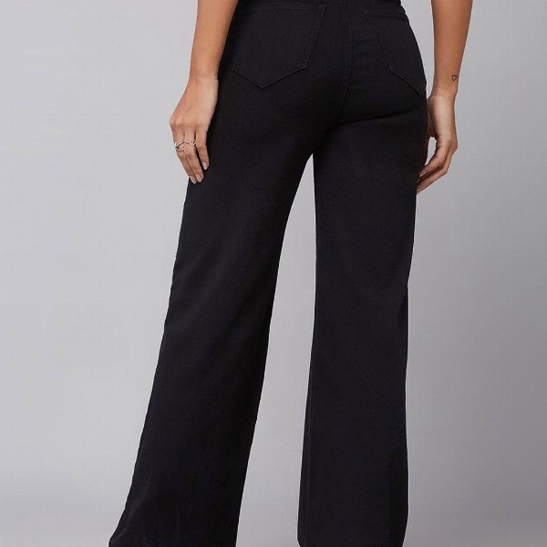 DOLCE CRUDO Women Wide Leg High Rise Clean Look Stretchable Denim Jeans