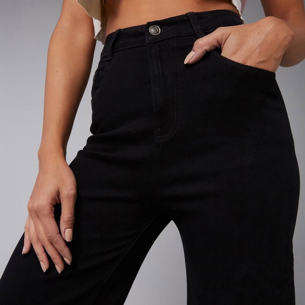 DOLCE CRUDO Women Wide Leg High Rise Clean Look Stretchable Denim Jeans