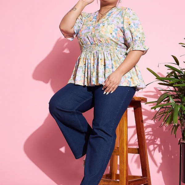 SASSAFRAS Curve Women Plus Size Navy Blue Flared High-Rise Stretchable Jeans