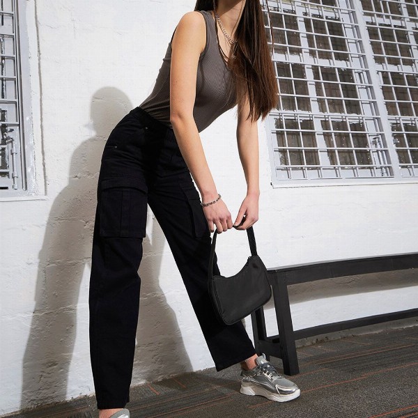 SASSAFRAS Women Straight Fit High-Rise Clean Look Pure Cotton Cargo Jeans