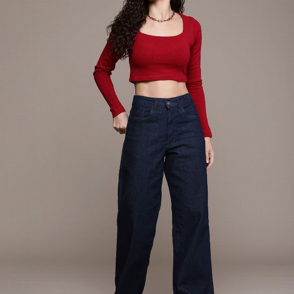 The Roadster Life Co. Women Wide Leg High-Rise Stretchable Jeans