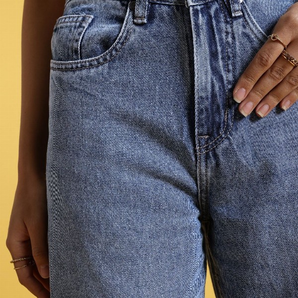 glitchez Women Retro Wide Leg Faded Jeans