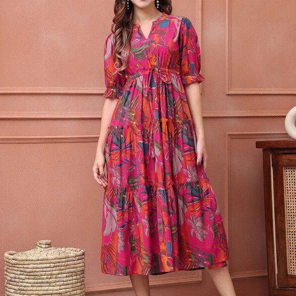 Claura Women Floral Printed  Fit & Flare Midi Dress