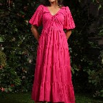 anayna Women Checked Cotton Fit & Flare Maxi Dresses