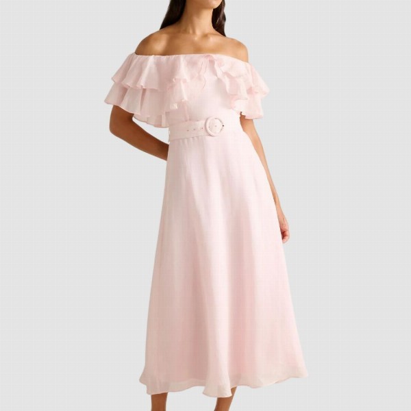 Forever New Women Off-Shoulder Flutter Sleeve Fit and Flare Midi Dress