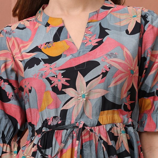 Claura Women Floral Printed Puff Sleeve Fit & Flare Midi Dress