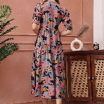 Claura Women Floral Printed Puff Sleeve Fit & Flare Midi Dress