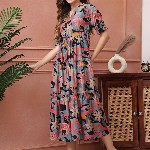 Claura Women Floral Printed Puff Sleeve Fit & Flare Midi Dress