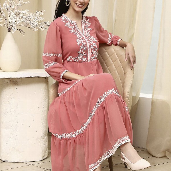 Biba Women Ethnic Motifs Embroidered Fit & Flare Dress