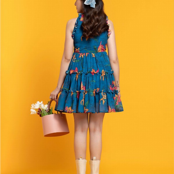 OCTICS Floral Printed Fit & Flare Dress