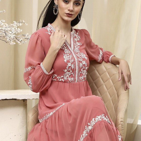 Biba Women Ethnic Motifs Embroidered Fit & Flare Dress