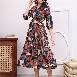 Claura Women Abstract Printed Mandarin Collar A-Line Dress