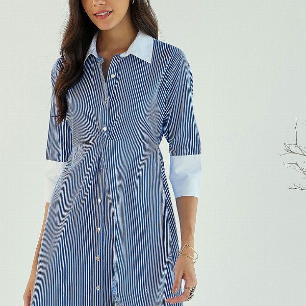 Pink Paprika by SASSAFRAS Striped A-Line Midi Cotton Dress