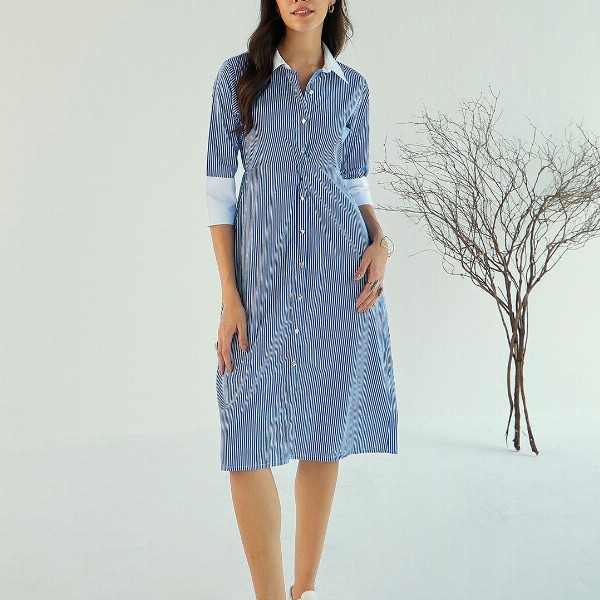 Pink Paprika by SASSAFRAS Striped A-Line Midi Cotton Dress