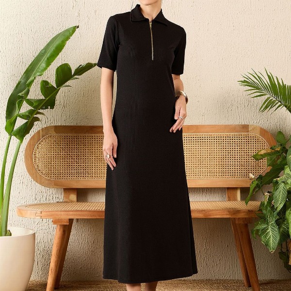 Uptownie Stretchable Front Zip-up Midi Dress