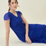 aayu Women V-Neck Tiered Self Design Flutter Sleeves A-Line Maxi Dress