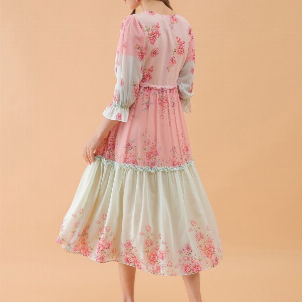 OCTICS Women Floral Print Georgette Fit & Flare Dress