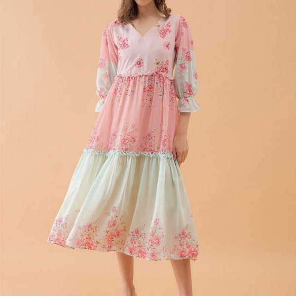 OCTICS Women Floral Print Georgette Fit & Flare Dress