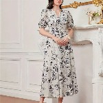 Bollyclues Women Floral Printed  A-Line Midi Dress