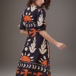 DressBerry Women  Print Crepe A-Line Midi Dress